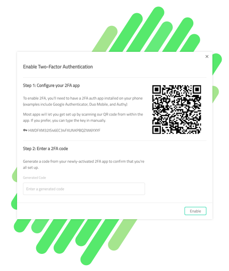 Das Zwei-Faktor-Authentifizierungs-Modal, wie es auf dem Sign In App-Portal erscheint