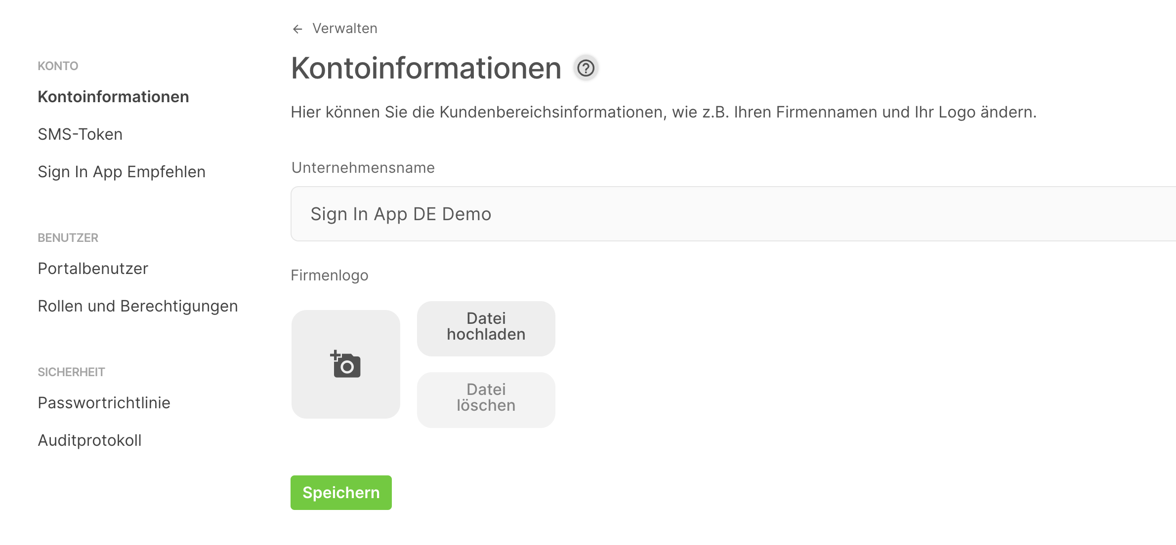 The portal user manage page on the Sign In App portal