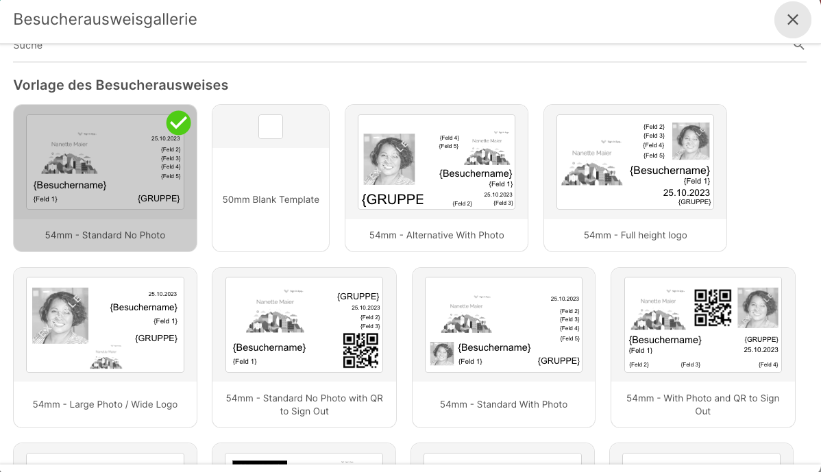 Der Bildschirm der Ausweisgalerie in der Sign In App