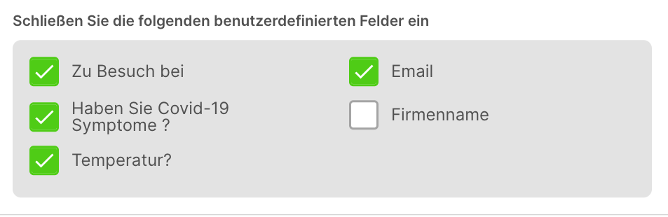 Auswählen, welche benutzerdefinierten Felder in einen Verlaufsexport einbezogen werden sollen