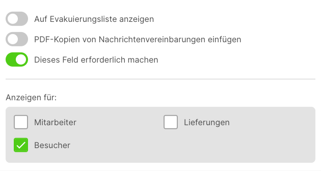 Option zur Auswahl der Gruppen, auf die ein benutzerdefiniertes Feld angewendet werden soll