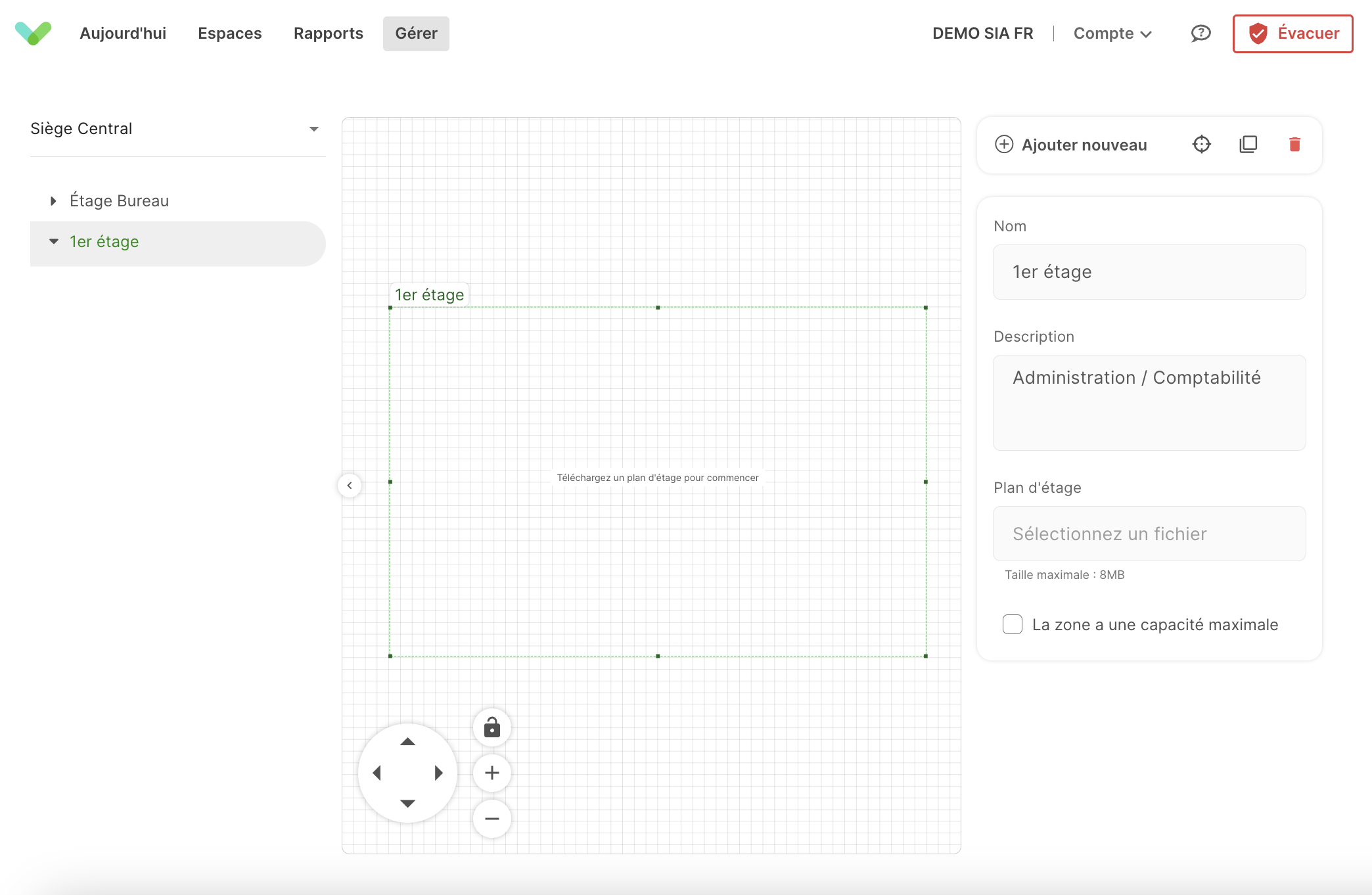 Step 1 of adding a floorplan to the Spaces designer