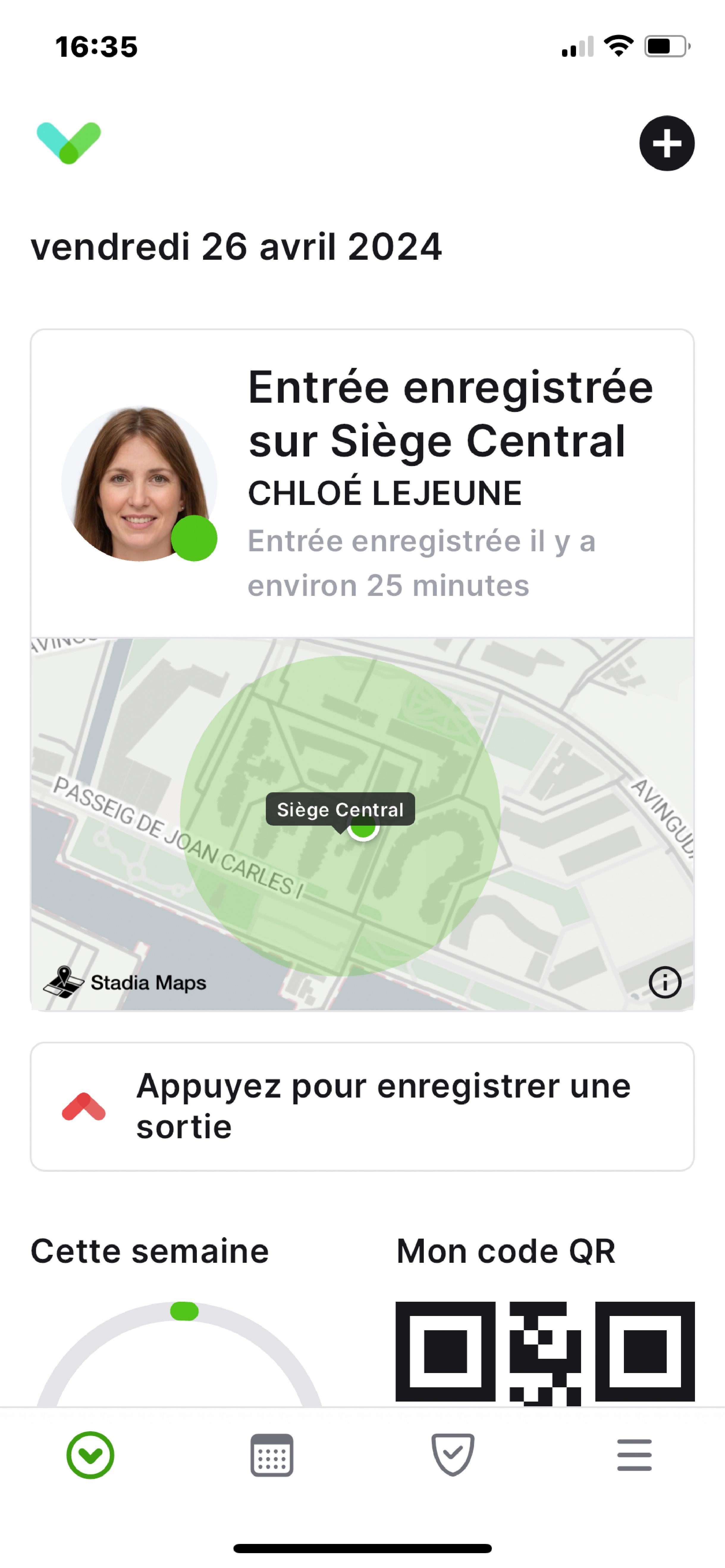 Écran d'aujourd'hui de l'application Sign In Companion