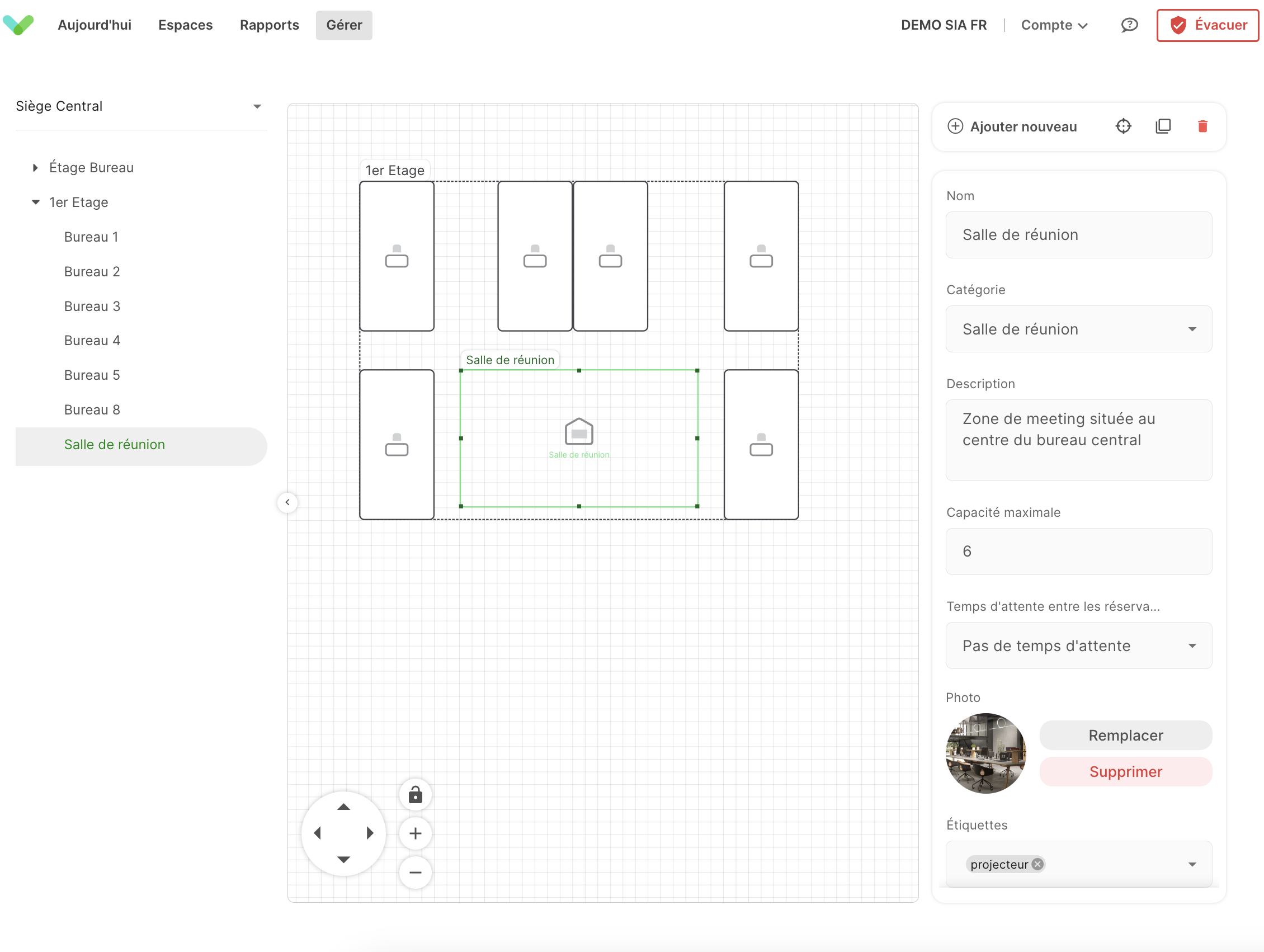 Ajout d'un espace au concepteur d'espaces de type salle de réunion