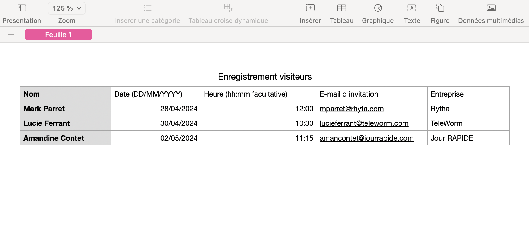 Template of example csv file for importing pre-registrations