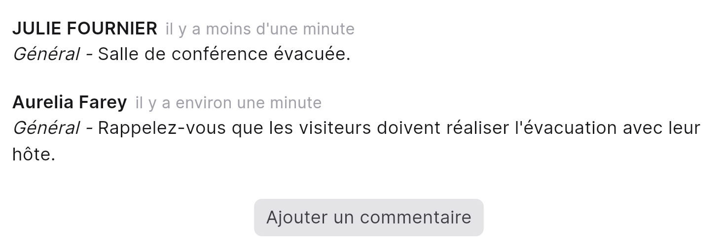 Des commentaires sont ajoutés au rapport d'évacuation partagé en temps réel