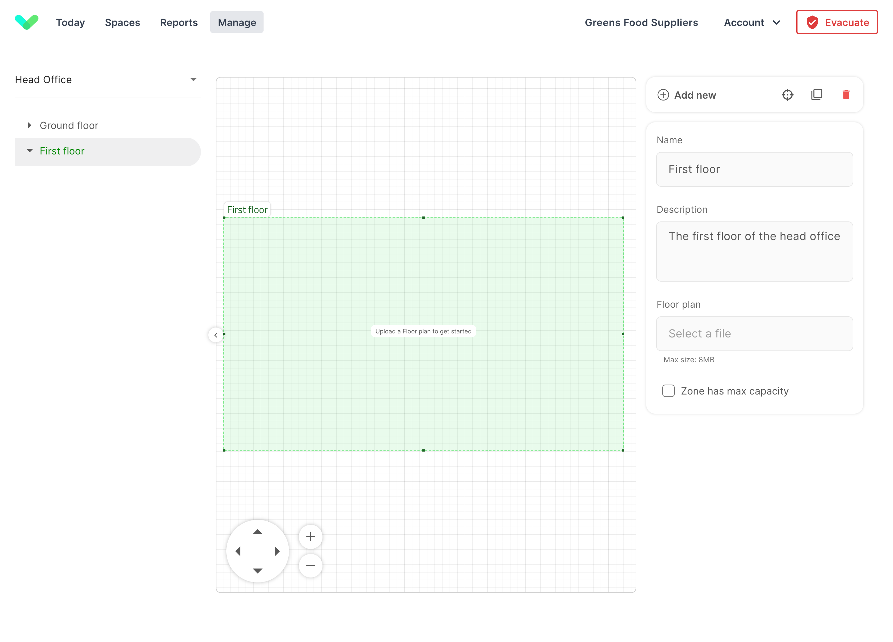 Step 1 of adding a floorplan to the Spaces designer