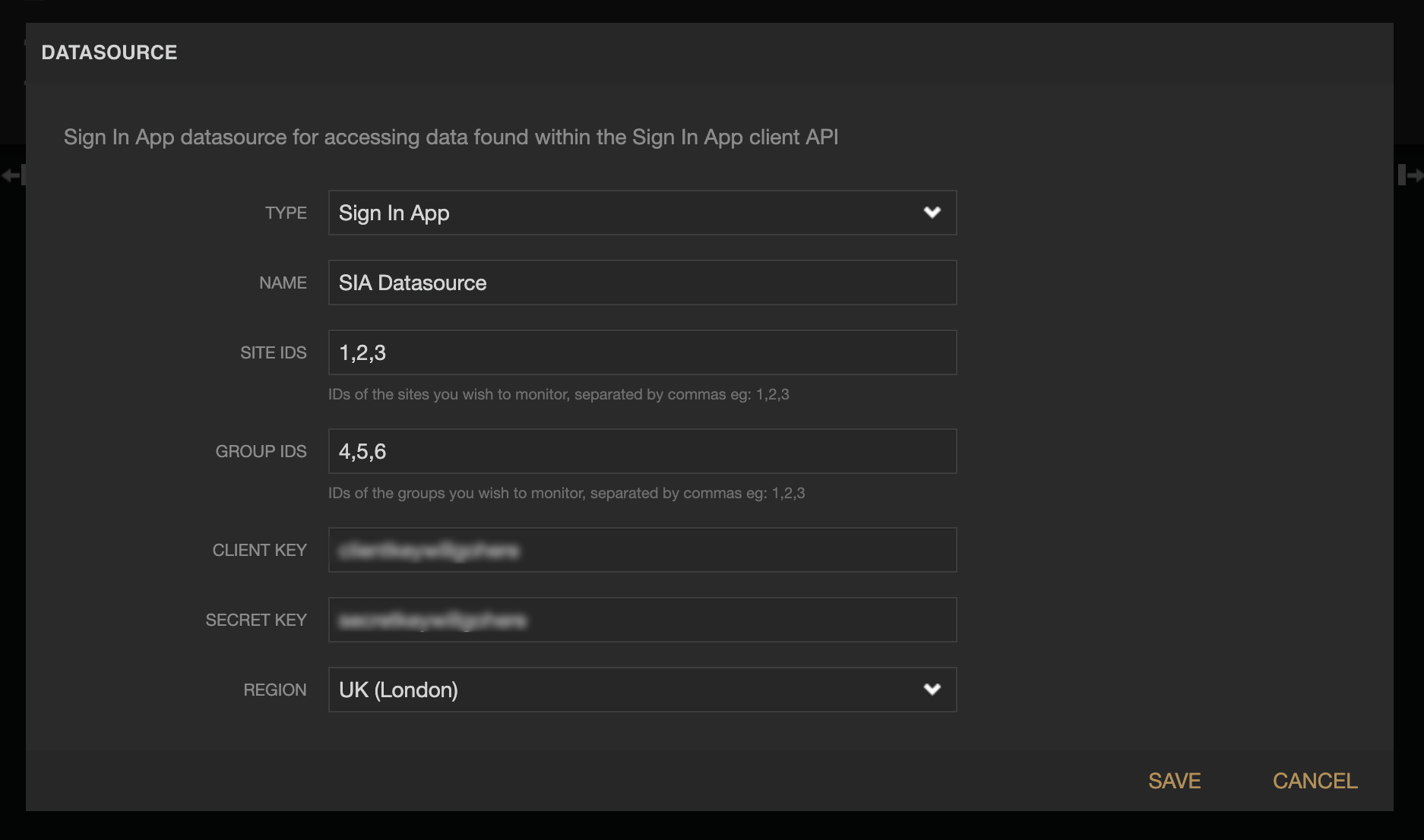 Freeboard popup showing datasource configuration options