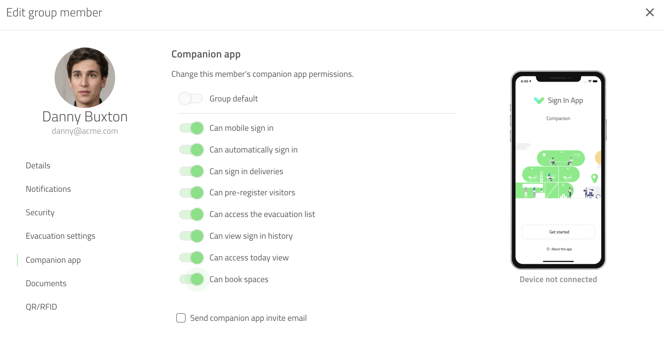 Companion app permissions