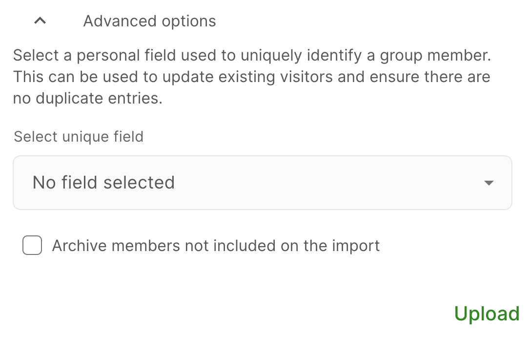 Modal of the advanced options for importing members