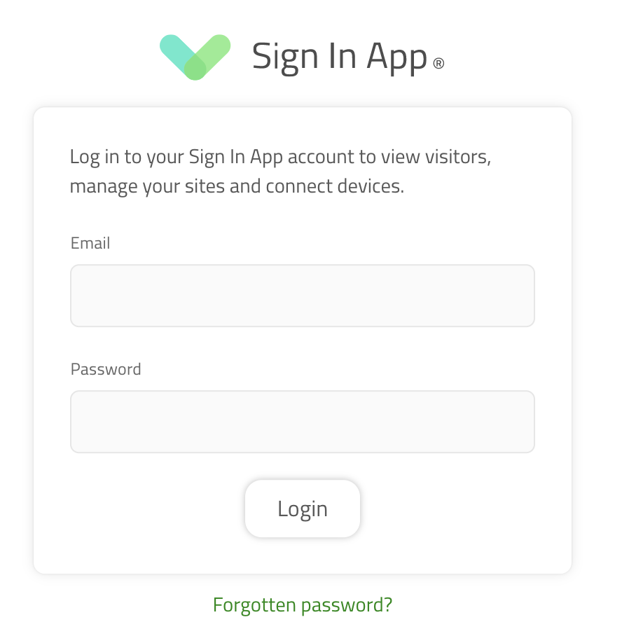Formulaire de connexion pour le portail Sign In App