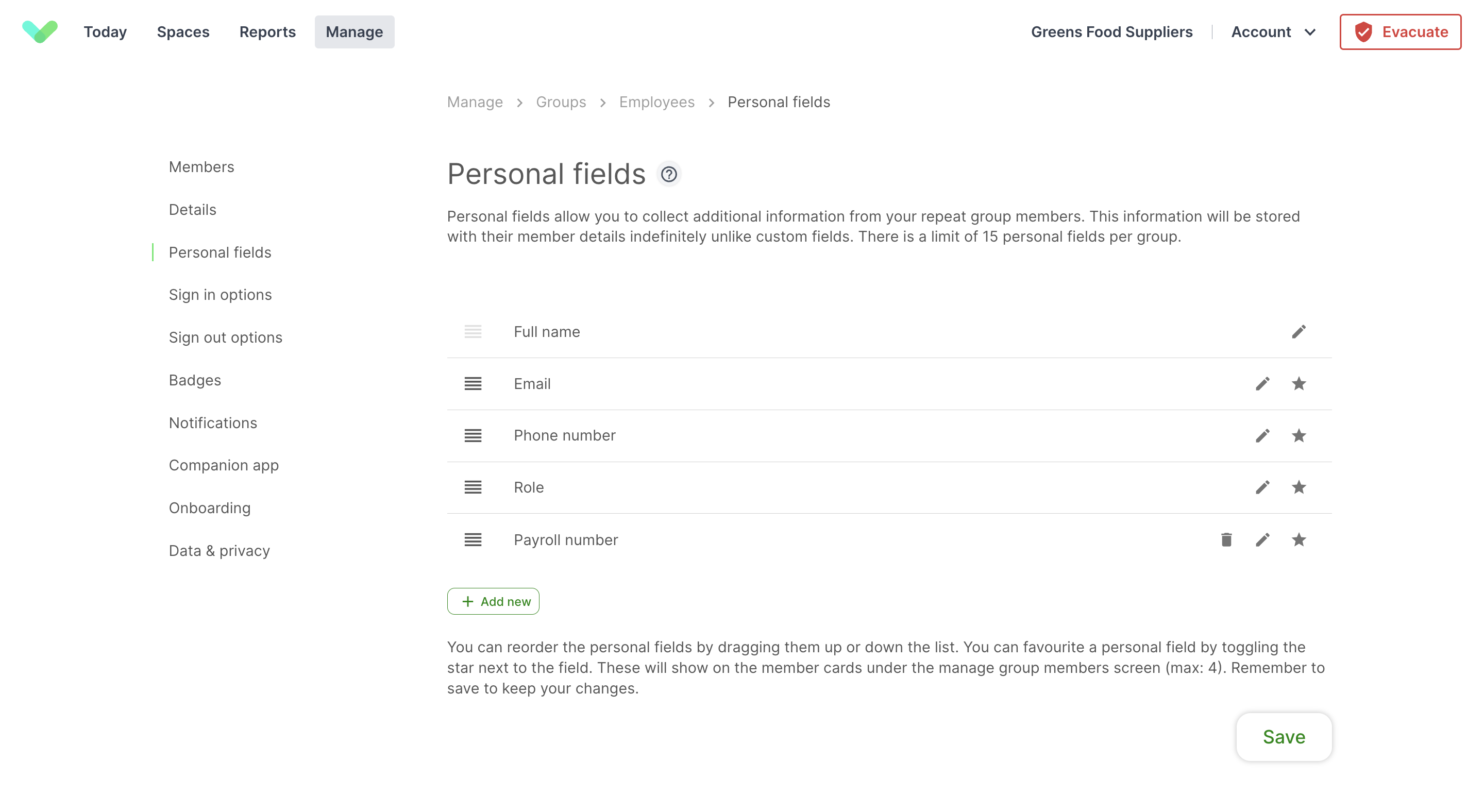 Portal screen showing the personal fields