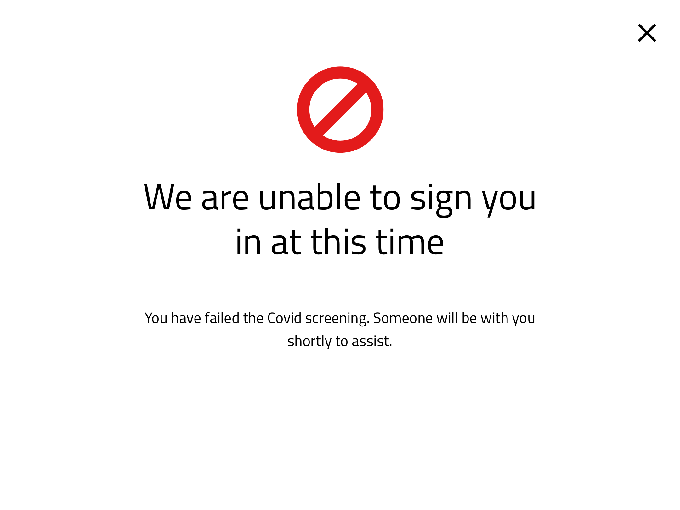 Rejected sign in iPad screenshot