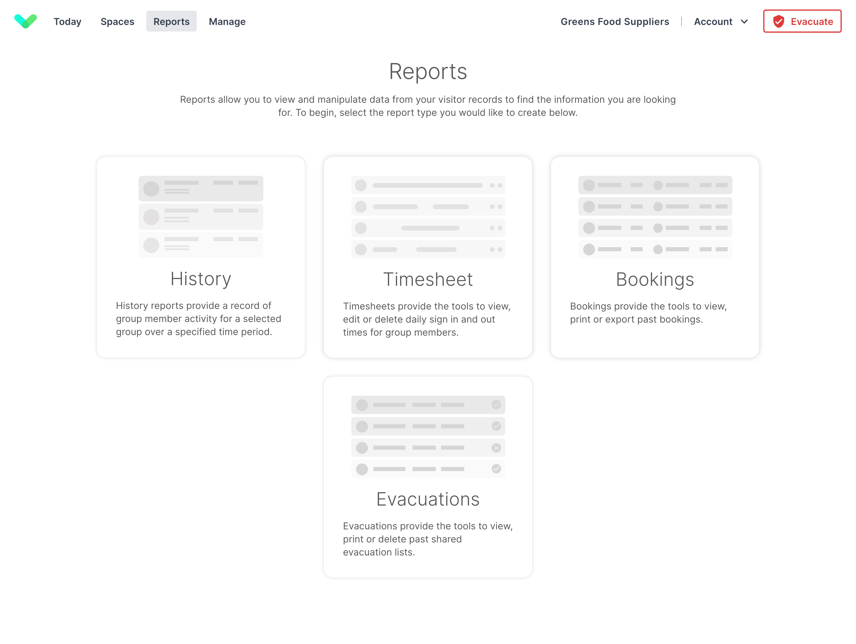The Reports view on the Sign In App portal