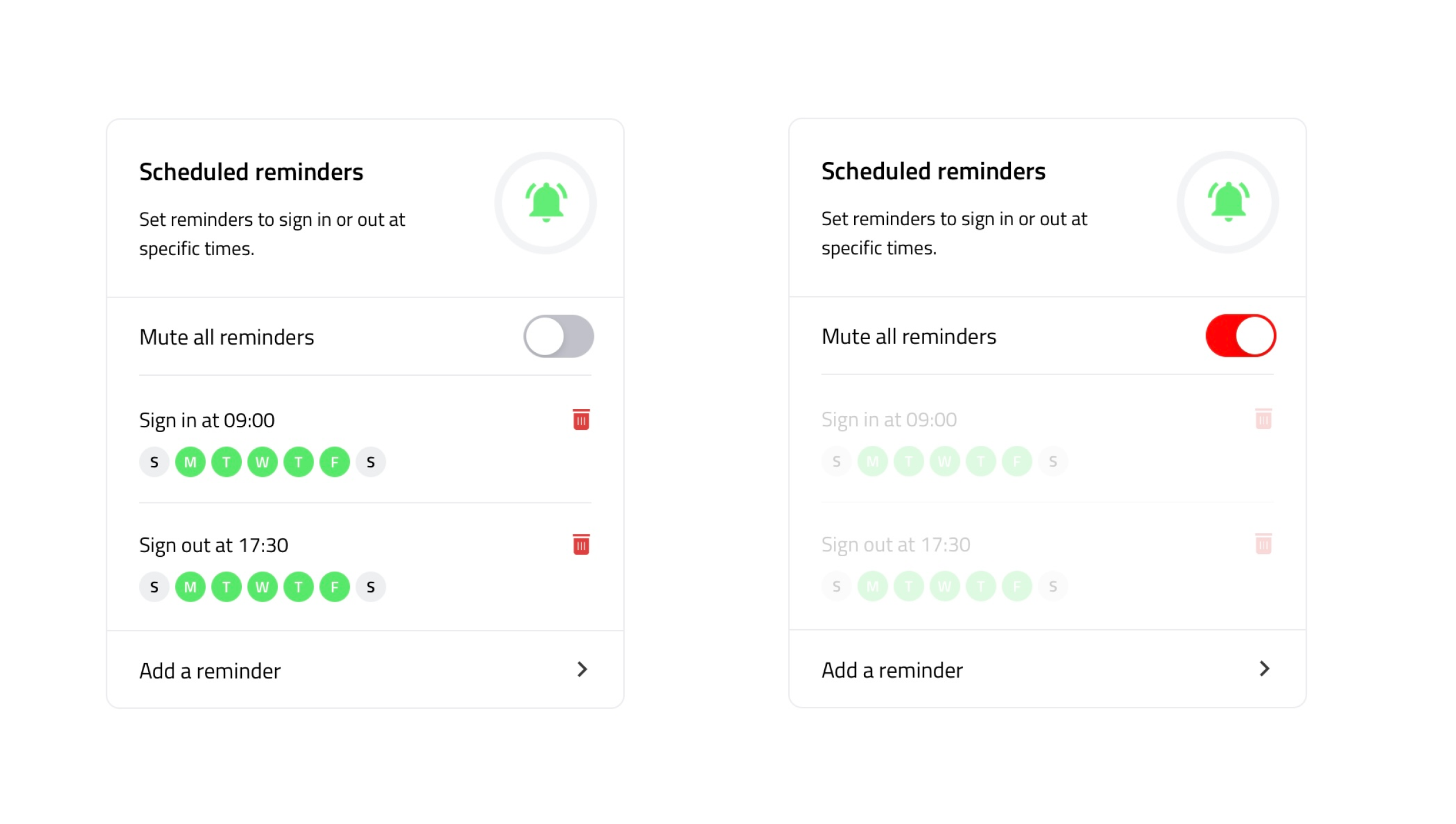 Screenshot of the scheduled reminders section of Companion app