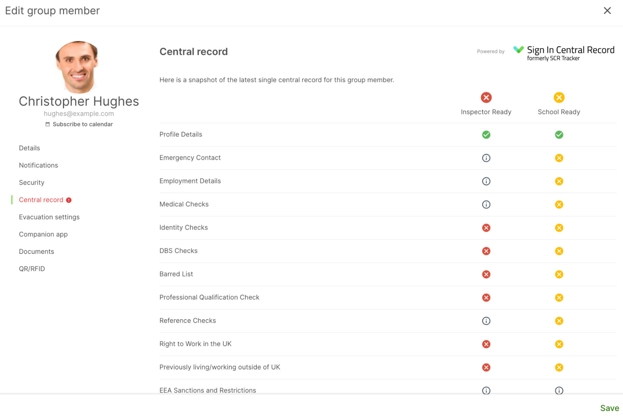 Sign In App portal showing optin to select SICR organisation