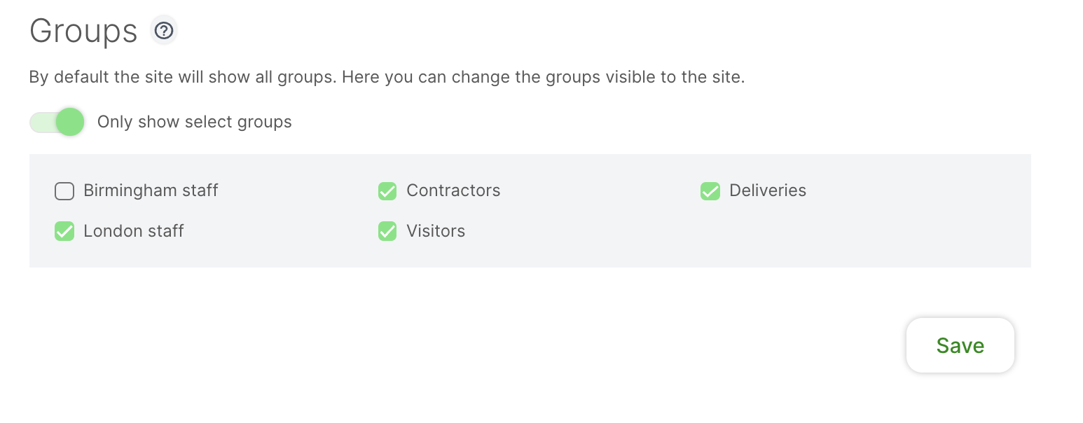 Option pour configurer certains groupes à afficher uniquement sur un site