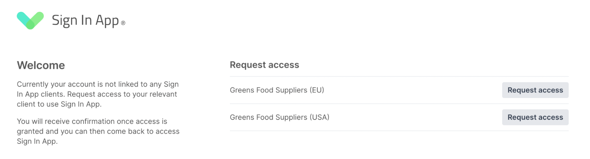 Request SSO access for Sign In App