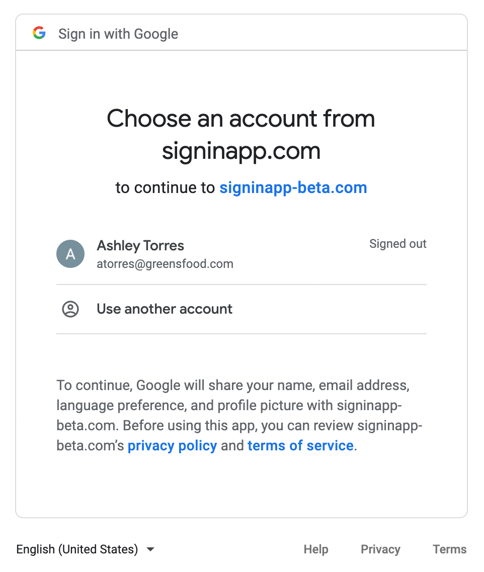 Selecting the SSO user account