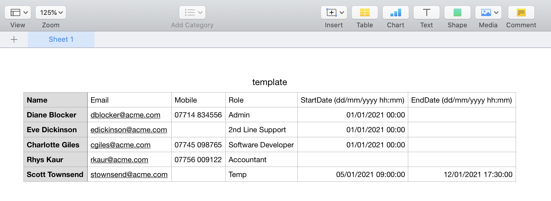 Vorlage einer Beispiel-csv-Datei für den Import von Mitgliedern