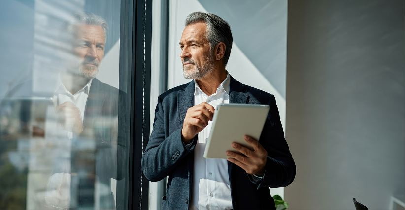 man-holding-ipad-looking-out-window